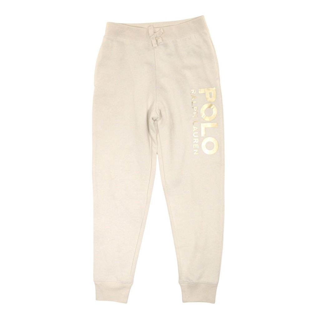 Polo Ralph Lauren Sweatpants Joggers Foil Logo Cream Kids Youth Large 12-14